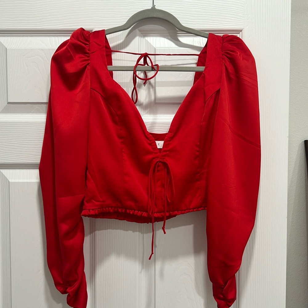 Mabel Puff Sleeve Red Crop Top